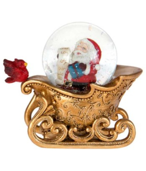 Décor de table, mini dôme d'eau, Santa dans un traîneau doré
