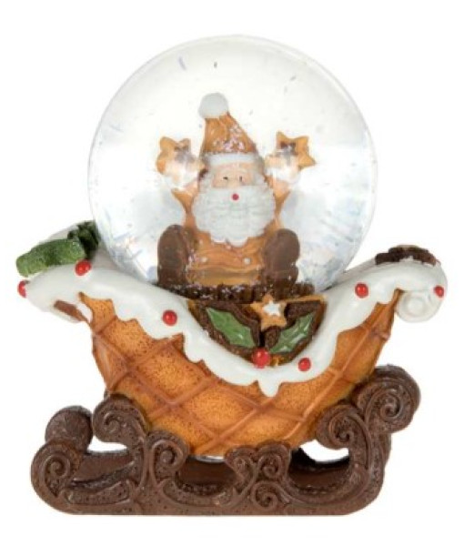 Décor de table, mini dôme à eau, le Père Noël dans un traîneau en cornet de gaufre
