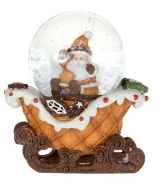 Décor de table, mini dôme à eau, le Père Noël dans un traîneau en cornet de gaufre