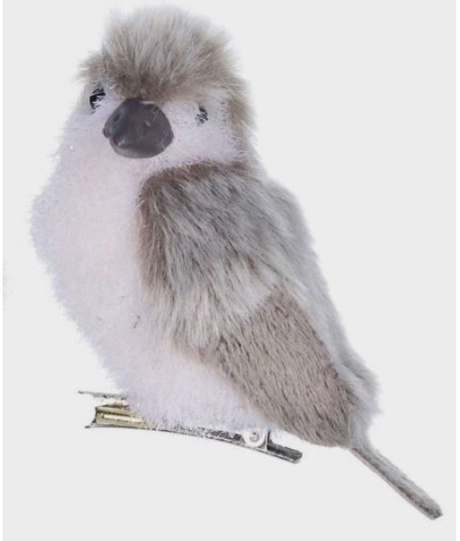 Oiseau de forêt gris et blanc, décoration à clipser