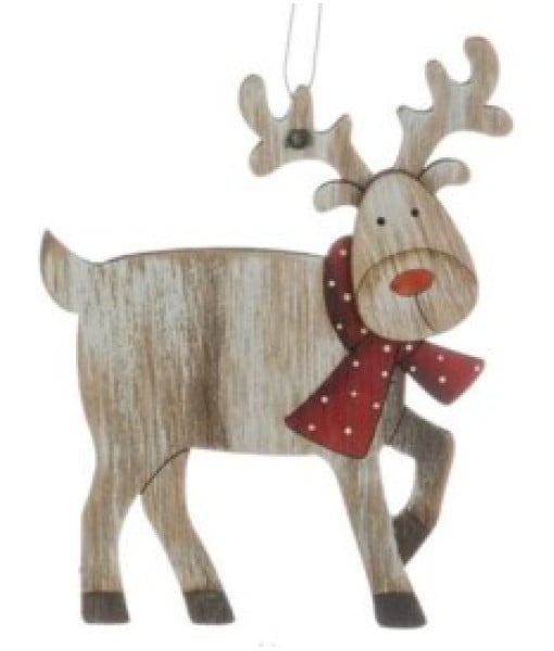 Ornement en bois, élan avec une écharpe rouge