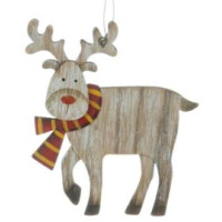 Ornement en bois, cerf avec une écharpe rayée