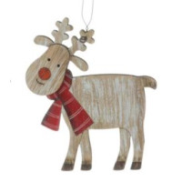 Ornement en bois, cerf avec une écharpe rayée