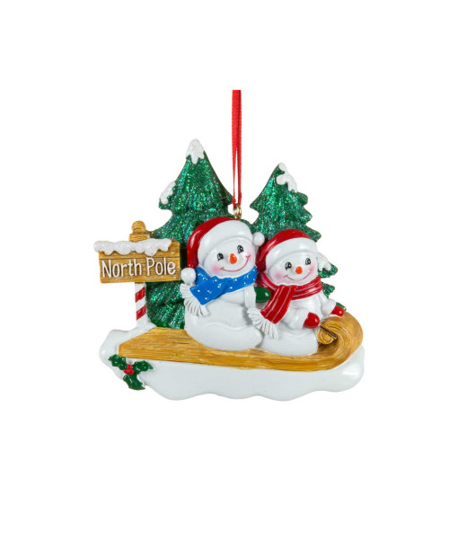 Ornement personnalisable, M. et Mme Bonhomme de neige sur une luge