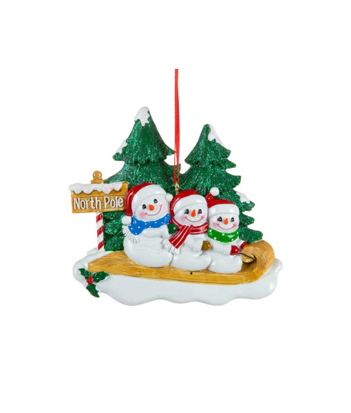 Ornement Personnalisable, La famille Bonhomme de Neige de trois, sur une luge