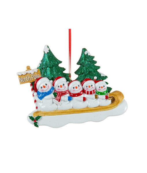 Ornement personnalisable, La famille Bonhomme de Neige de 5, sur une luge