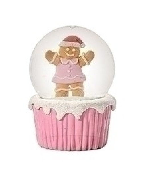 Pièce de table, Dôme d'eau, Bonhomme en pain d'épice sur une base de cupcake rose.