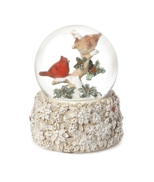 Pièce de table, Dôme d'eau, Une paire de cardinaux avec des poinsettias