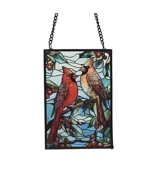 Ornement en vitrail de cardinaux avec baies de houx