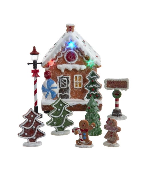 Maison en pain d'épice illuminée, ensemble de 8 pièces