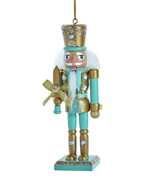 Ornement, casse-noisette en aqua/or et or.