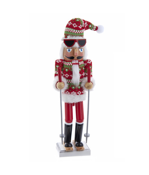 Casse-noisette, Père Noël en ski avec pull de Noël Casse-noisette, Père Noël en ski avec pull de Noël