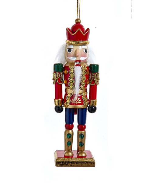 Ornement en bois, roi casse-noisette rouge et or