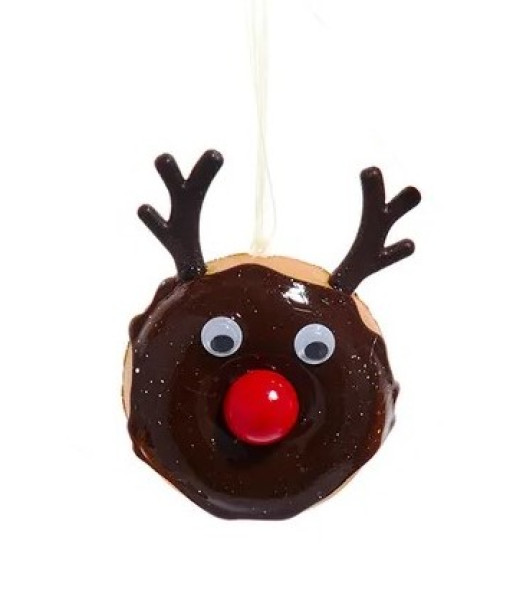 Ornement, beignet de Noël, glaçage de couleur chocolat, avec décoration de visage de renne.