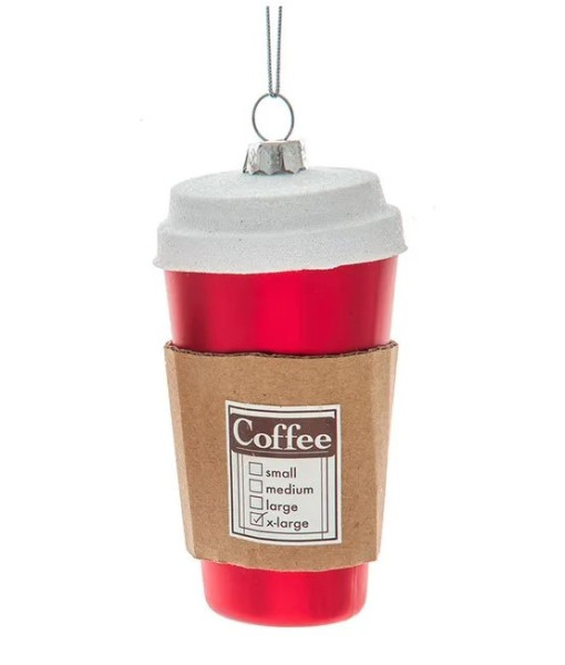 Ornement en verre, tasse à café rouge