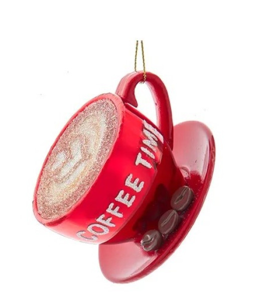 Ornement en verre, tasse de cappuccino rouge