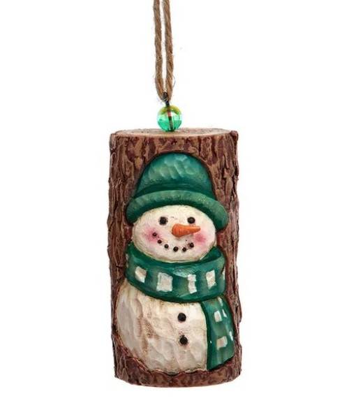 Ornement, écorce de bois avec motif de bonhomme de neige