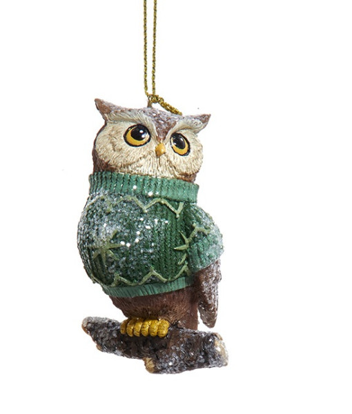 Ornament, Woodland owl with green Sweater