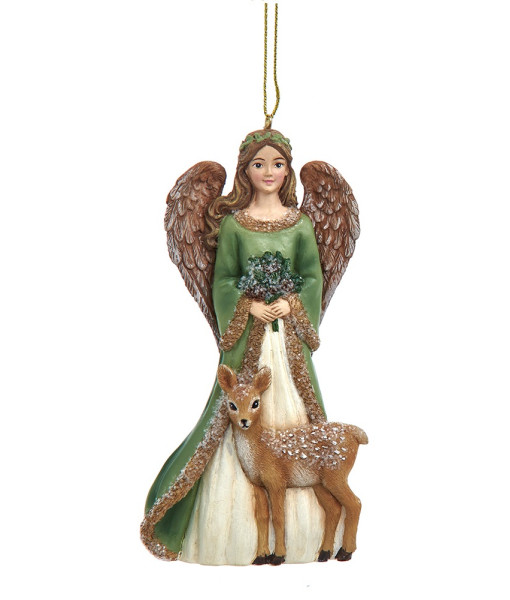 Ornament, angel in green, with woodland deer