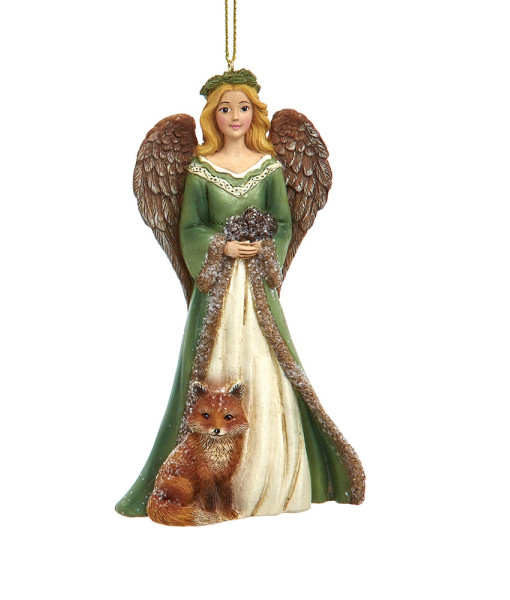Ornament, angel in green, with woodland fox