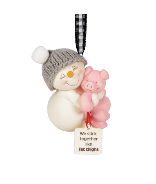 Ornement, Snowpinion avec un petit cochon rose dodu.