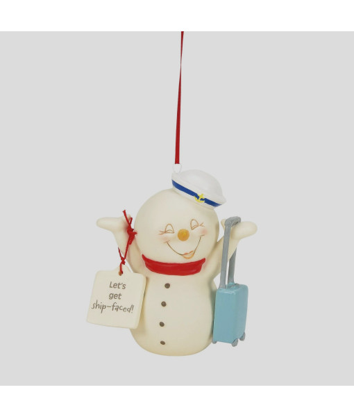 Ornement, Snowpinion avec un chapeau de marin et des bagages.