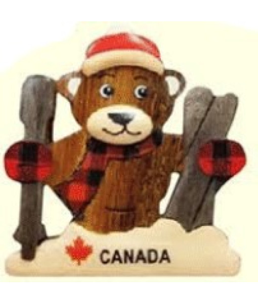 Souvenir, aimant de frigo, ours avec des skis