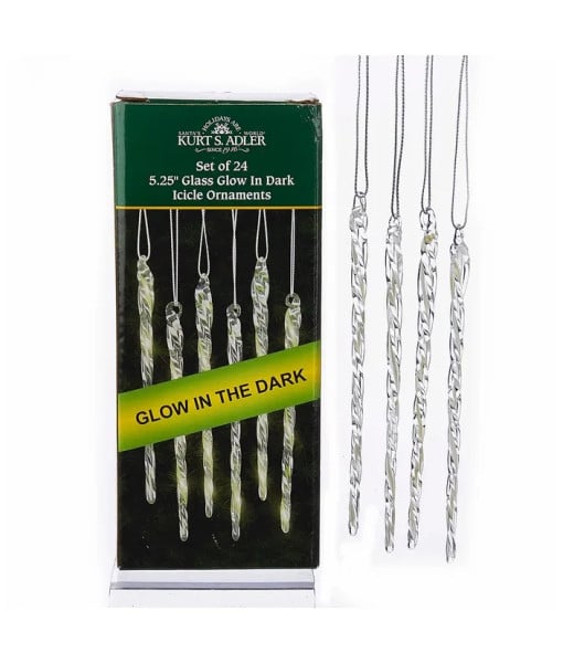 Ornements en verre en forme de glace phosphorescents, boîte de 24 pièces