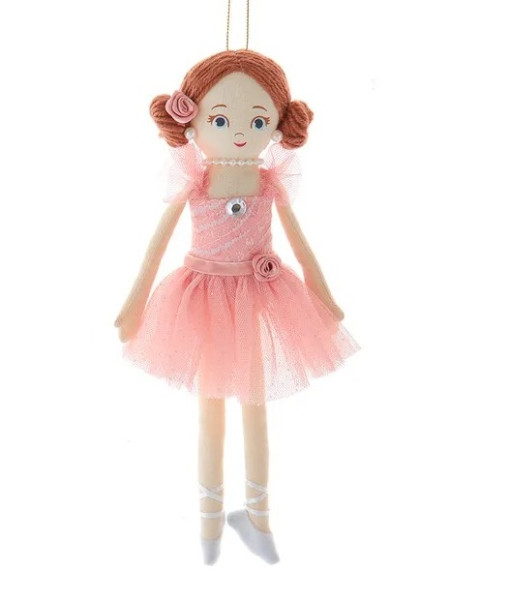 Ornement, poupée ballerine, en tutu en tissu rose.