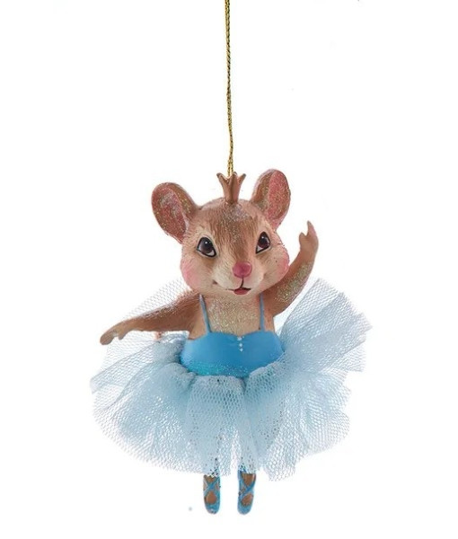 Ornement, Petite souris ballerine, en robe bleue