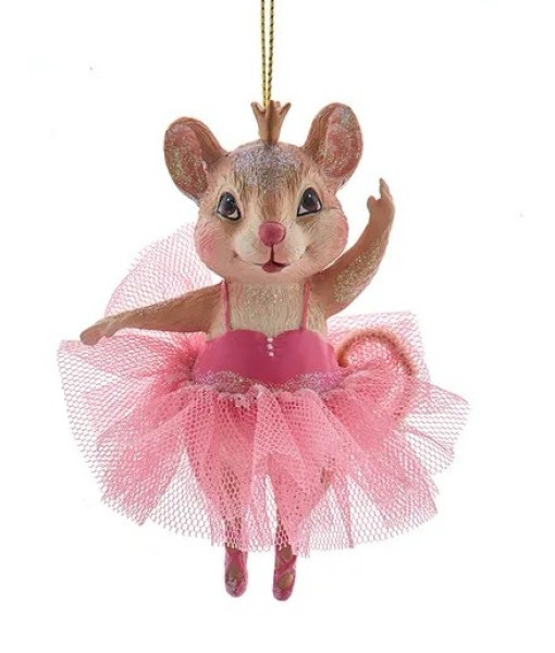 Ornement, Petite souris ballerine, en robe rose