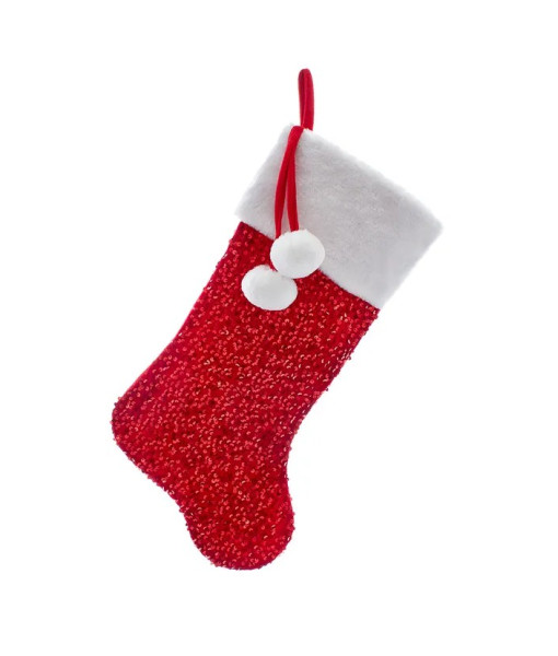 Décor, bas de Noël, rouge avec bordure blanche