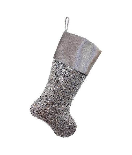 Décor, bas de Noël, paillettes argentées Décor, bas de Noël, paillettes argentées