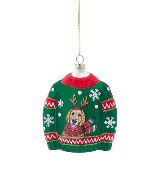 Ornement en verre, pull de Noël avec motif de chien Ornement en verre, pull de Noël avec motif de chien