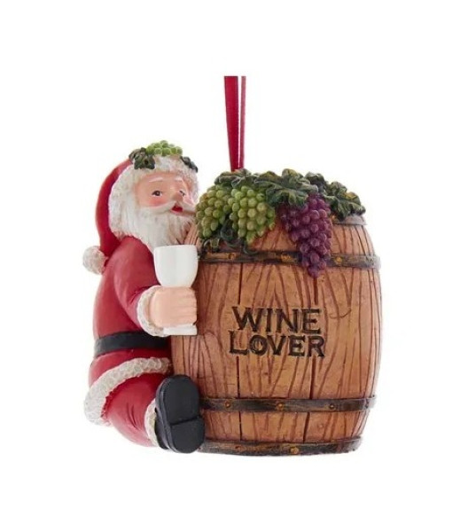 Ornement, Père Noël amateur de vin avec un grand tonneau de vin