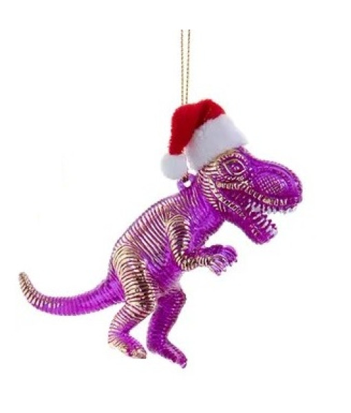 Ornement, dinosaure violet avec un chapeau de Noël