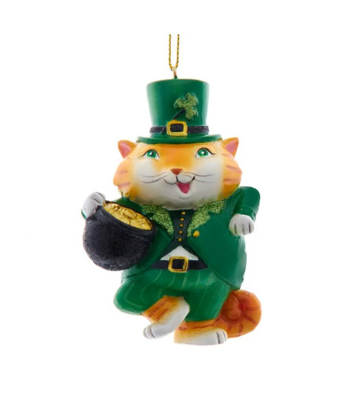 Ornement, chat Leprechaun irlandais avec son pot d'or