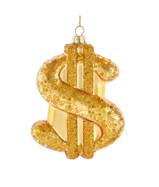 Ornement en verre doré, symbole du dollar
