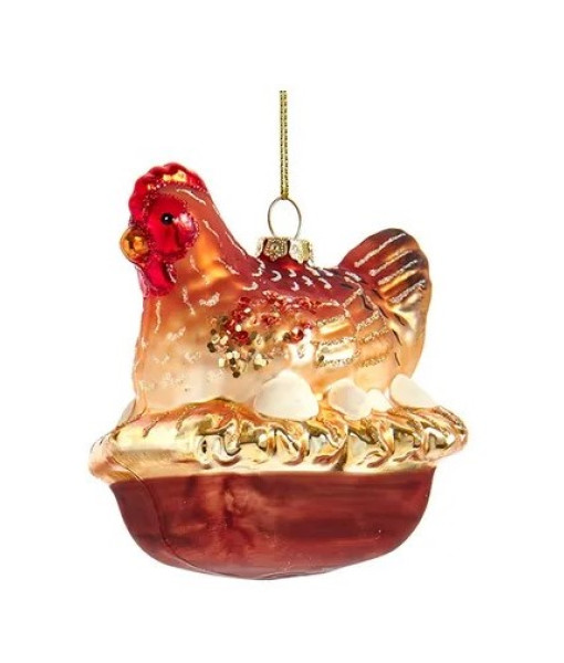 Ornement en verre, poule en train de couver