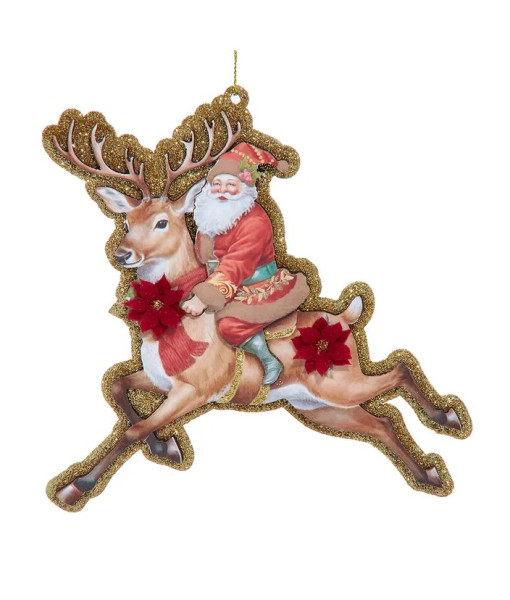 Ornement, Père Noël traditionnel sur un renne