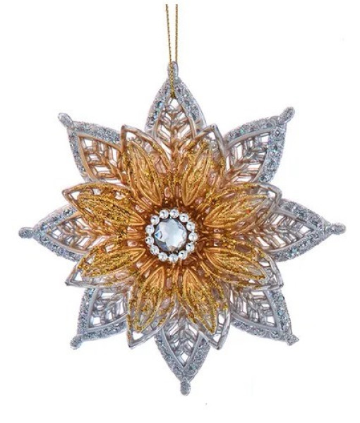 Ornement, Poinsettia Ombré en Or et Argent