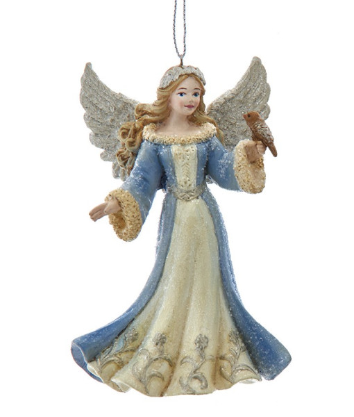 Ornement, Ange Platine Bleu avec d'Oiseau