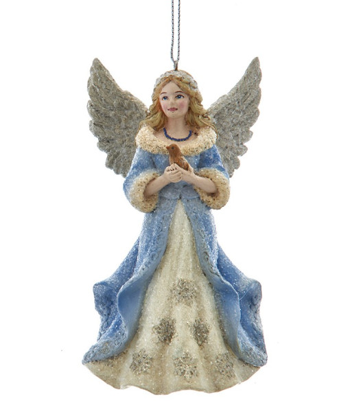 Ornement, Ange Platine Bleu avec d'Oiseau