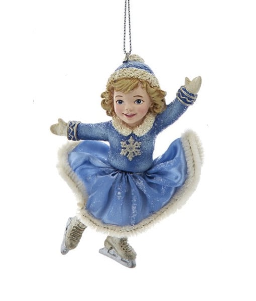 Ornement Fille Patineuse Bleu et Platine
