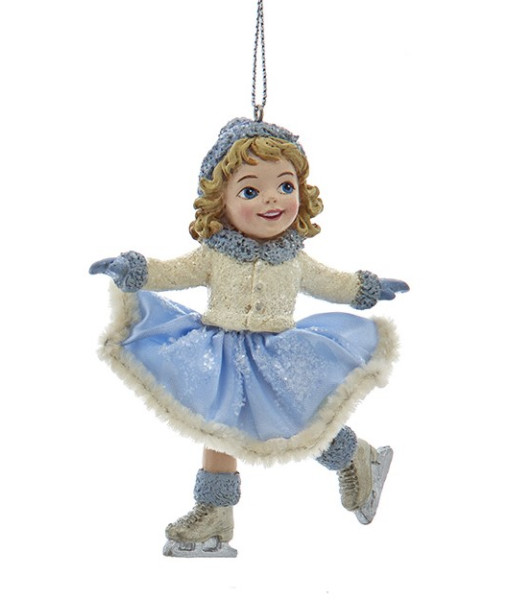 Ornement Fille Patineuse Bleu et Platine