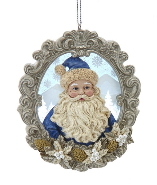 Ornement Père Noël bleu dans un cadre en platine