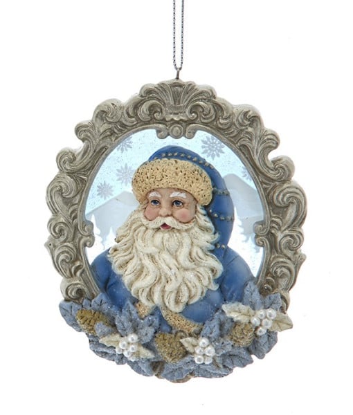 Ornement Père Noël bleu dans un cadre en platine