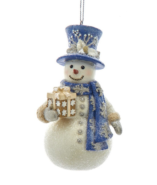 Ornement Bonhomme de Neige Bleu et Platine