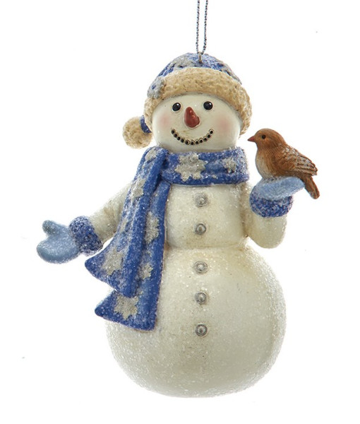 Ornement Bonhomme de Neige Bleu et Platine