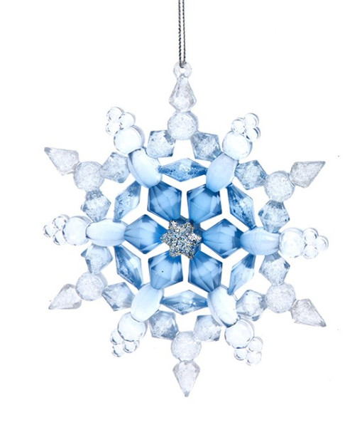 Ornement Flocon de Neige Bleu et Transparent Givré